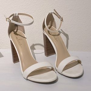 White heels with wood block heel